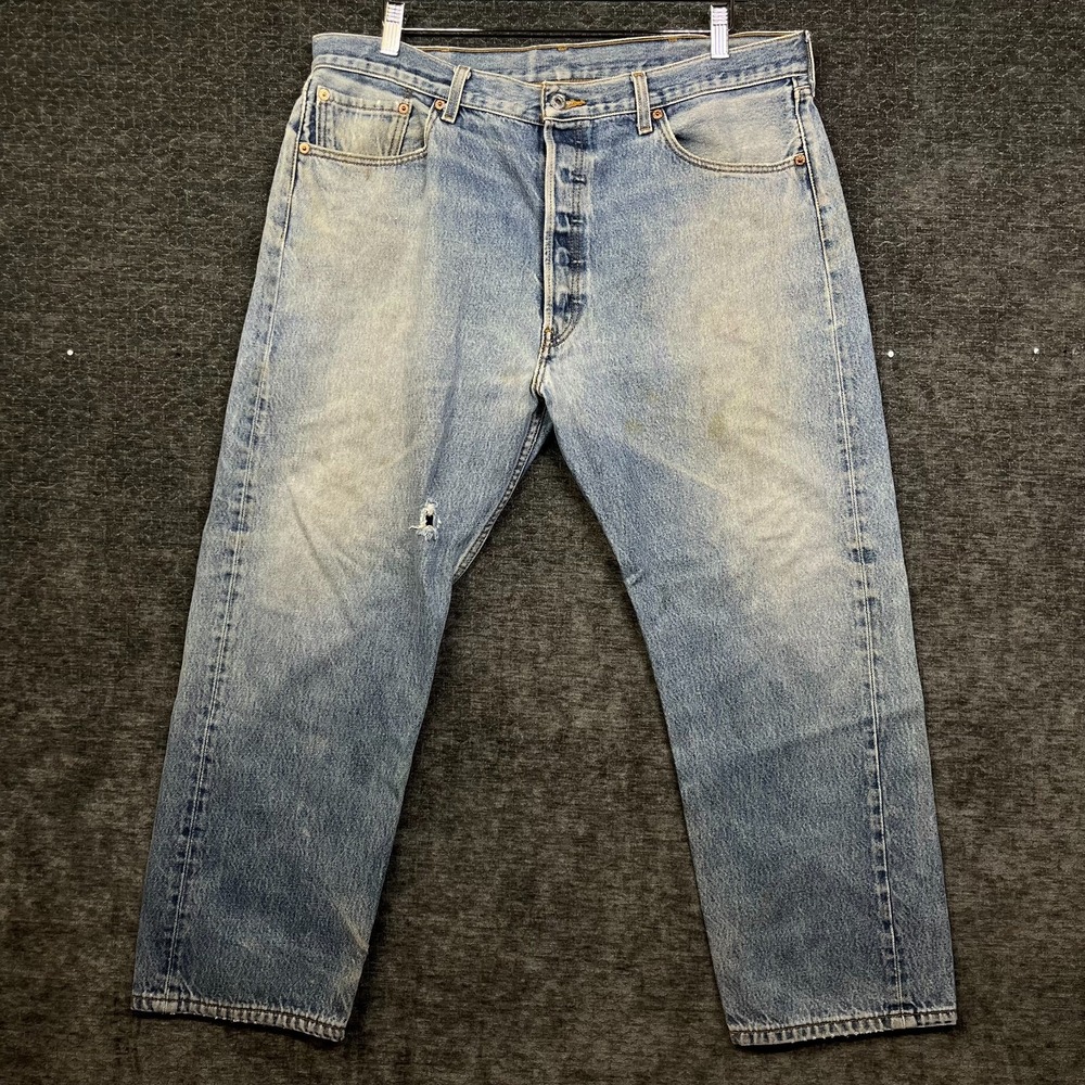 Levi's 501 Jeans Mens 40X30 Blue Good Straight Leg Button Fly Distressed Denim